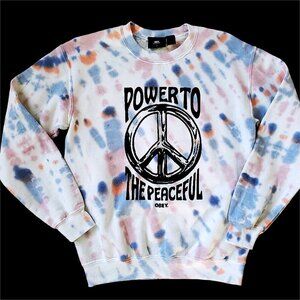 NEW Buckle OBEY Peace Tie Dye Graphic Pullover Crew Sweatshirt Pink Blue SMALL
